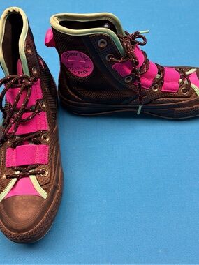 Converse High Top Sneakers in Black & Hot Pink with Mint Trim